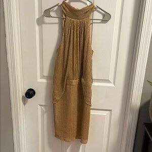 Halston Heritage Gold Backless Dress